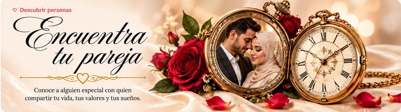 Encuentra tu pareja: una pareja junto a un reloj antiguo dorado y rosas